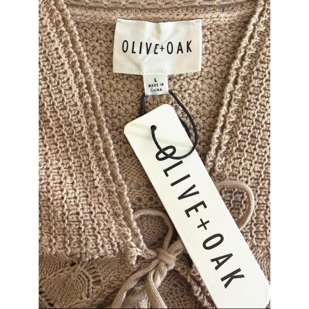 NWT Olive Oak Tan Crochet 2-Piece Set Knit Crop Tie-Front Tank & Maxi Skirt (L) - Picture 5 of 8